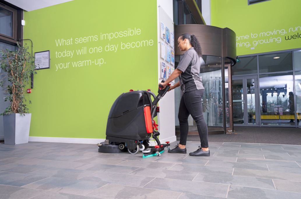 Numatic TTB3045NX cordless scrubber dryer used for industrial hard floor maintenance