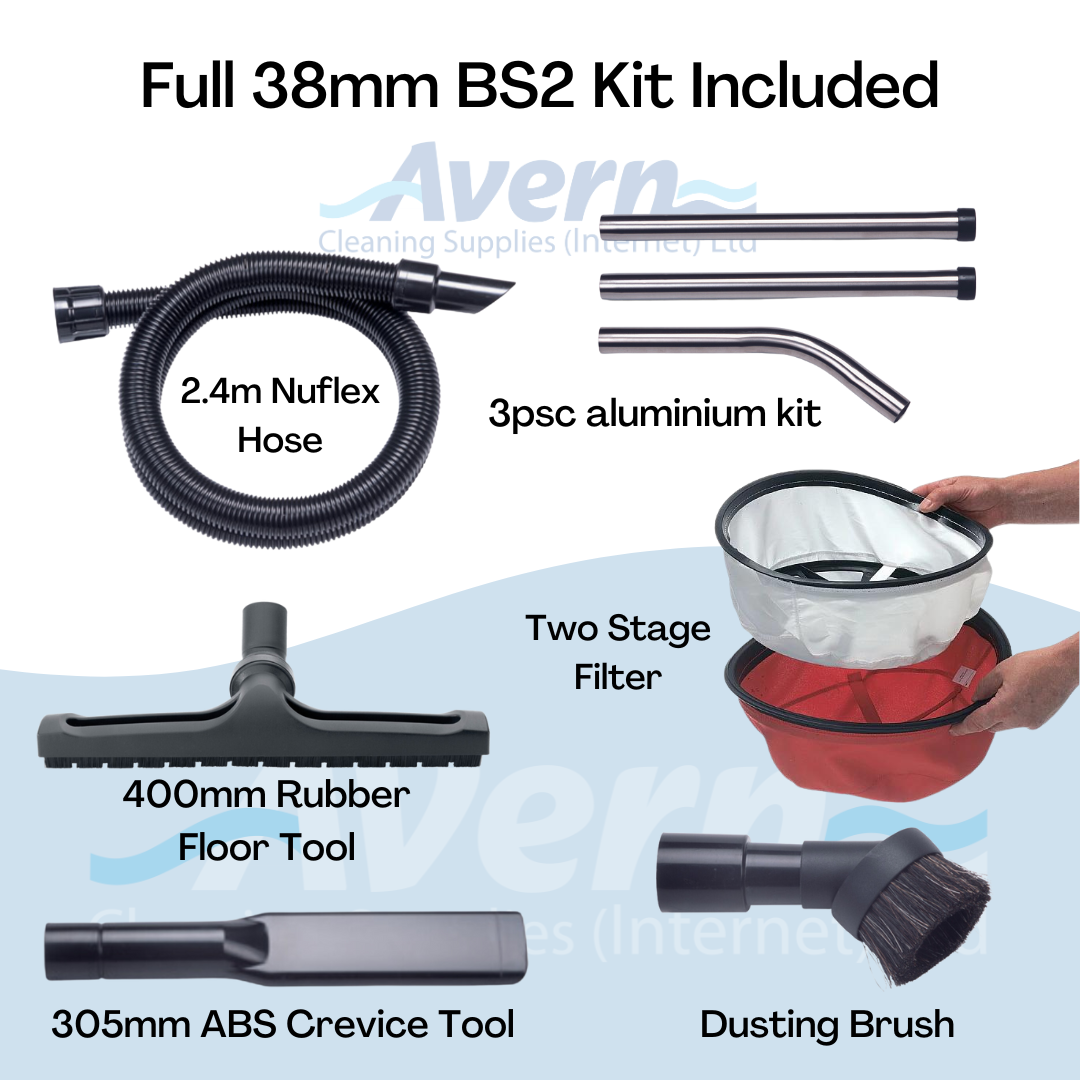 Full Bs2 accessory kit included with the Numatic NVQ570 workshop and builders vacuum