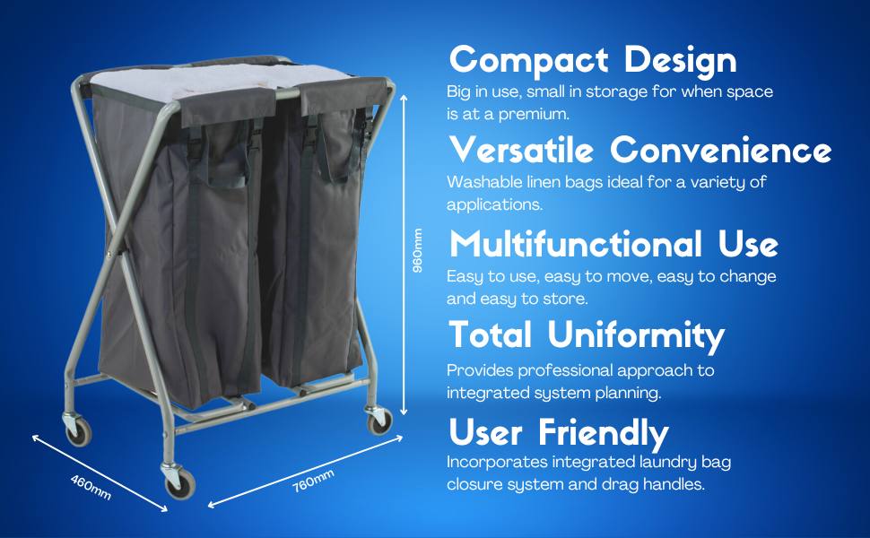 Compact folding design of Numatic Servo NX1002 twin bag hotel laundry trolley