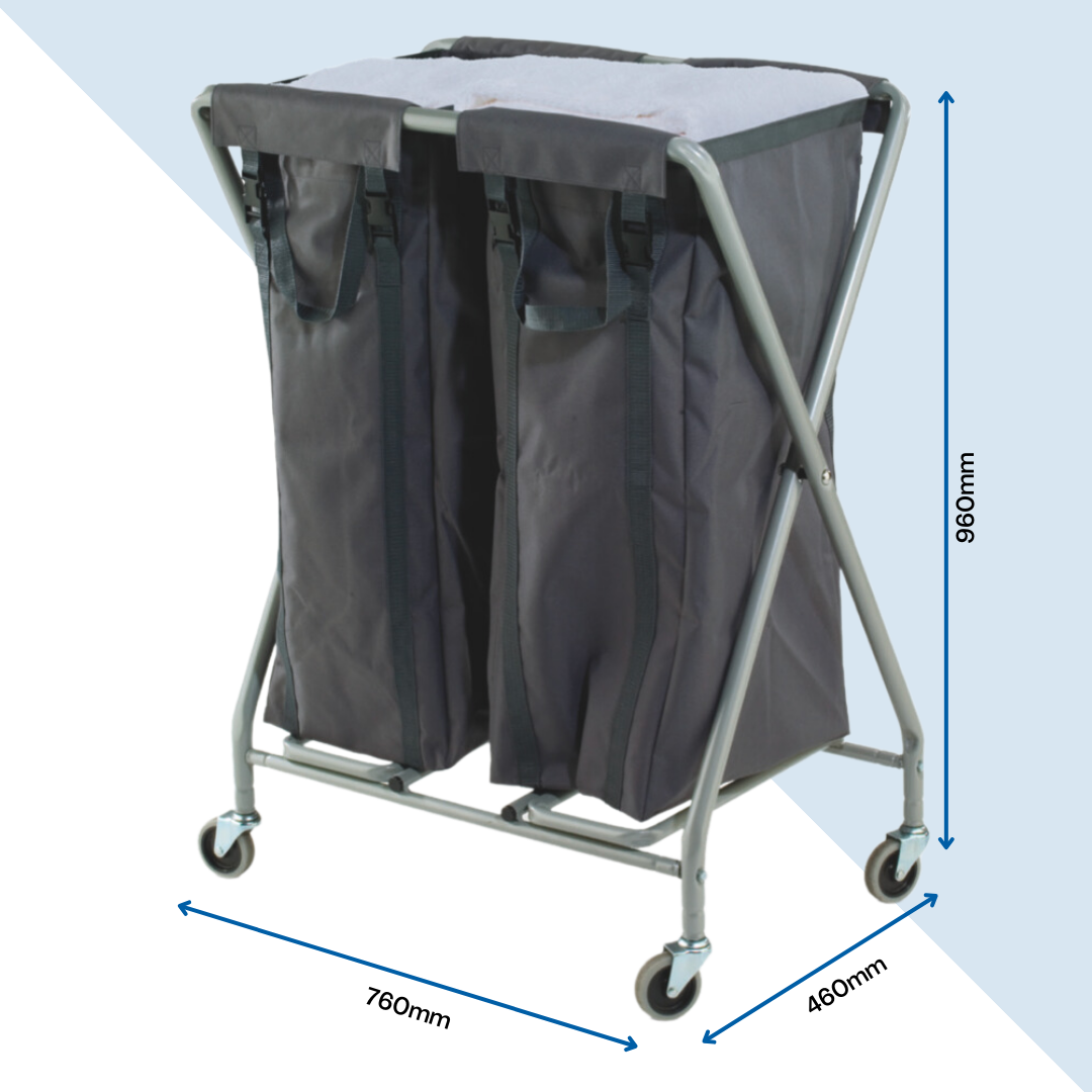 Side view of Numatic Servo NX1002 twin bag linen trolley on wheels
