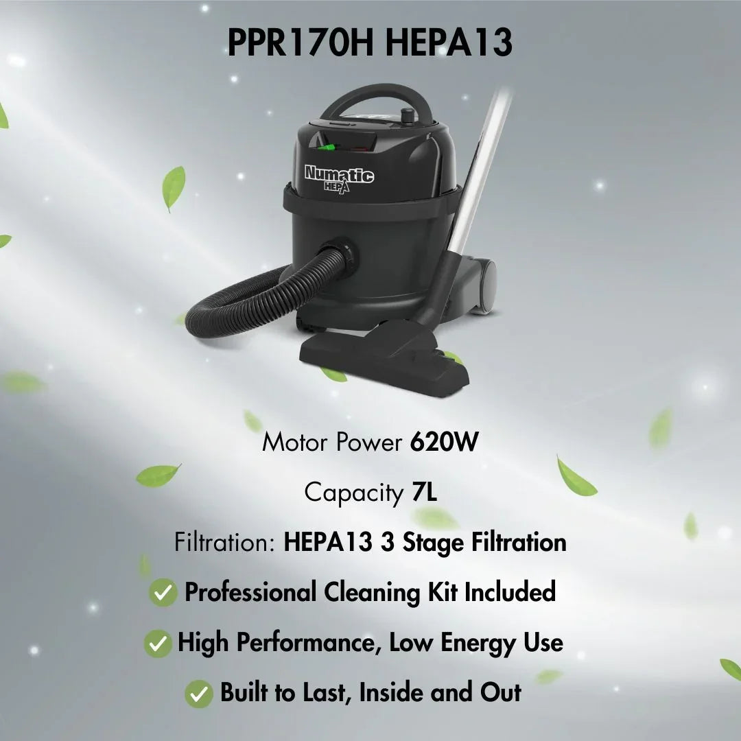 Hepa Vacuum Cleaner PPR170H HEPA13 Filtration Dry Cylinder Numatic Henry Hoover - Asthma Pet Allergies + 10 Bags