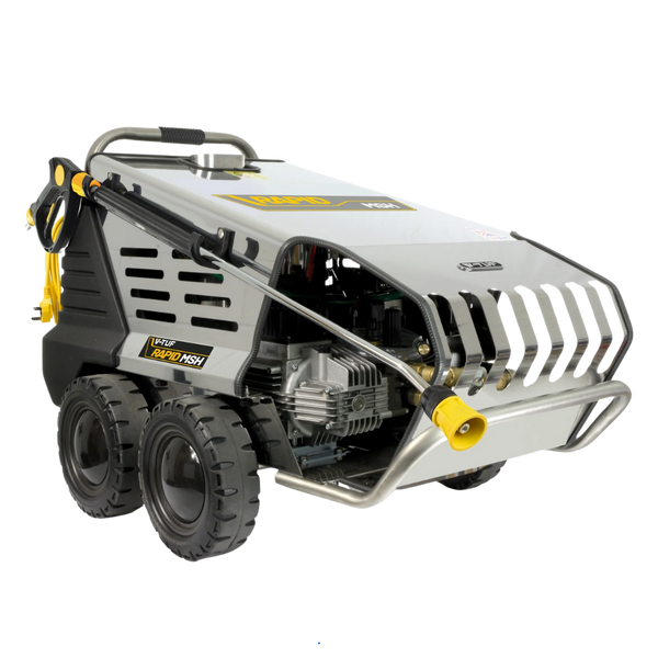 RAPIDMSH industrial electric hot water pressure washer with 9L/min flow rate and stainless steel protective frame