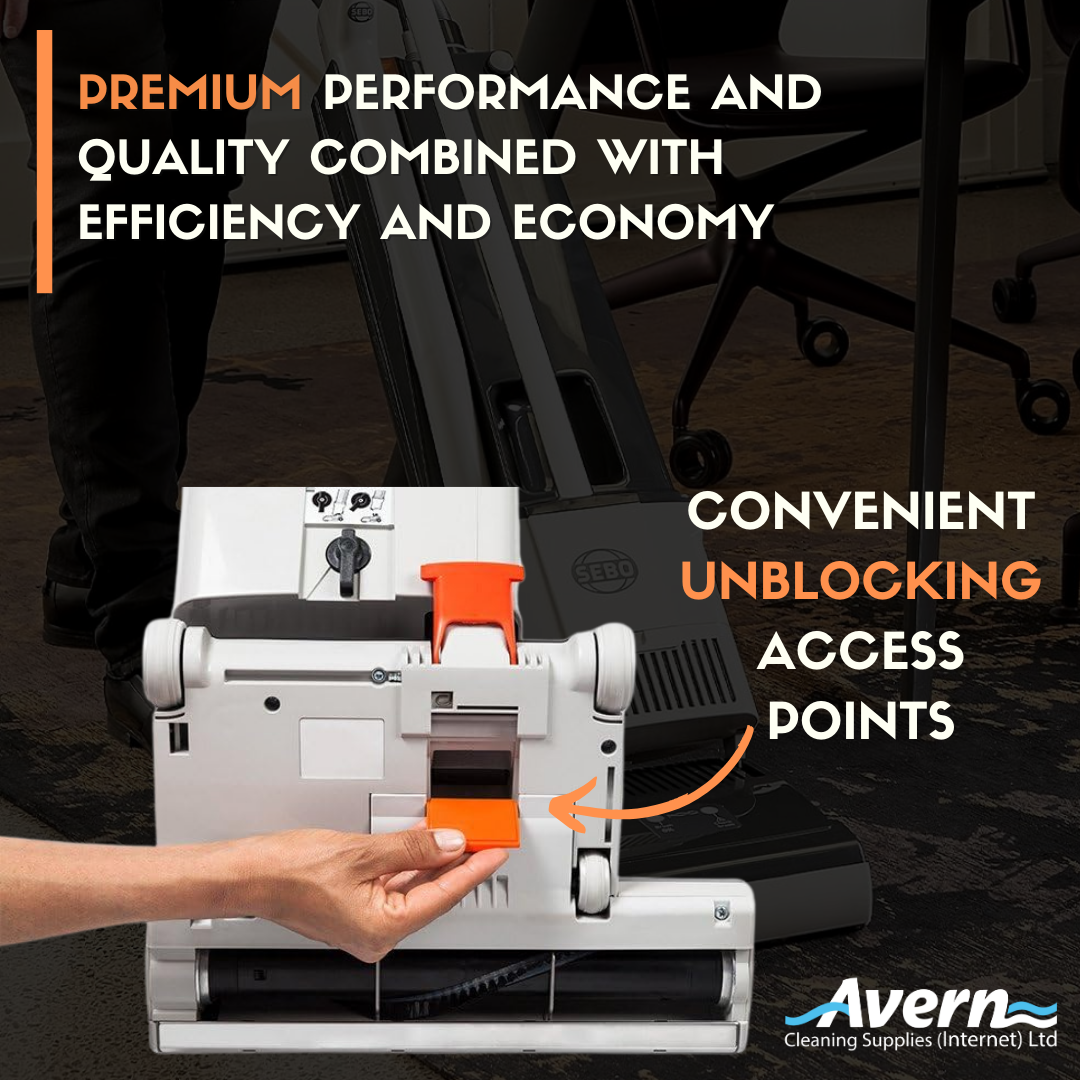 Quick release cable and ergonomic design features on SEBO BS360 professional upright vacuum