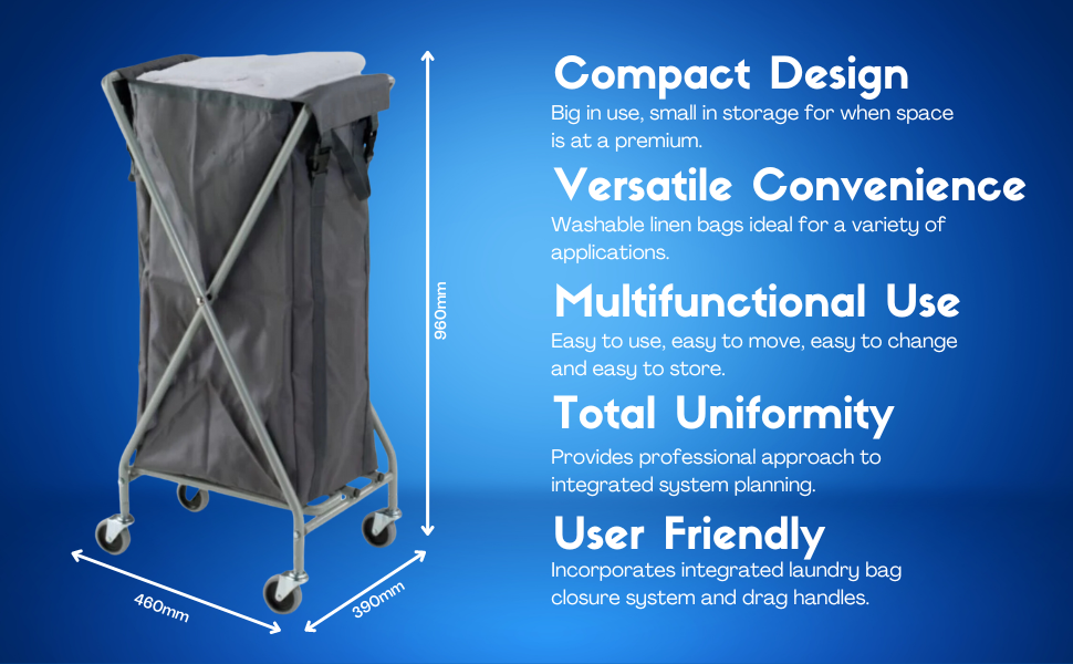 Compact folding design of Numatic Servo NX1001 hotel laundry trolley