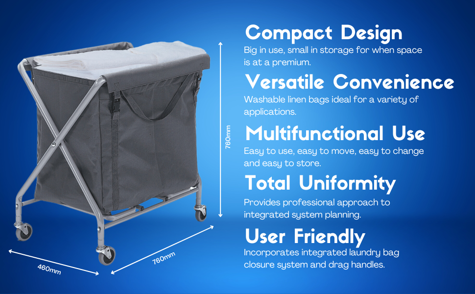 Compact folding frame design of Numatic Servo NX1501 hotel cleaning trolley