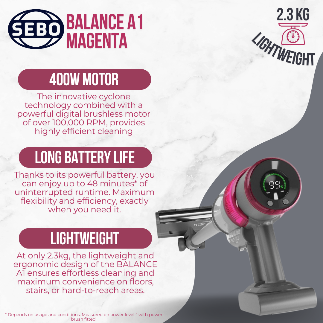 Sebo Balance A1 Magenta Stick Vacuum Cleaner