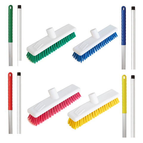 Abbey Hygiene Broom Set Screw Handle Alloy 125cm and 12" Screw Head Stiff- Various Colours - Robert Scott