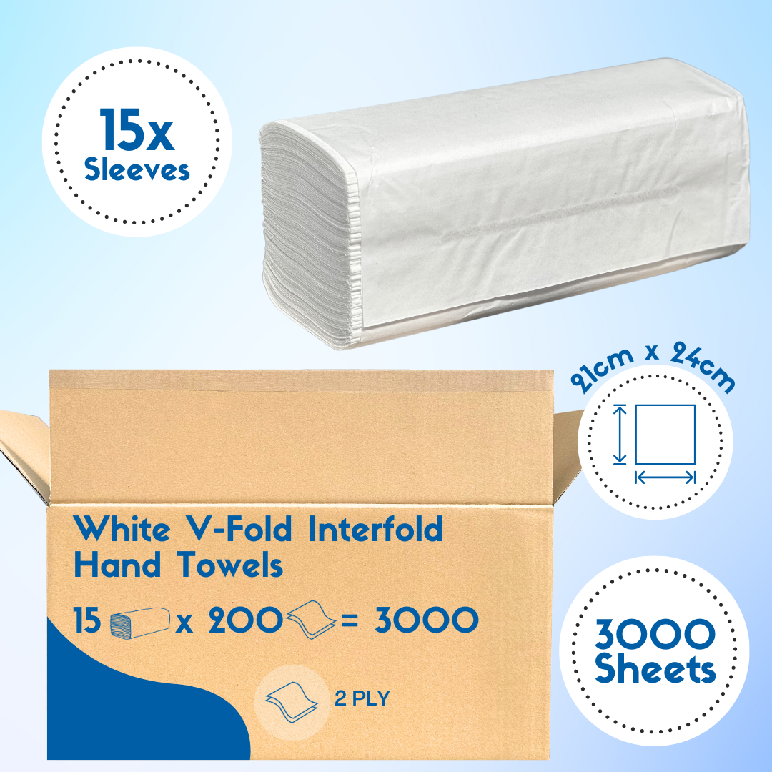 V Fold White Hand Towels Interfold 2ply (3000 Case) - IFW002