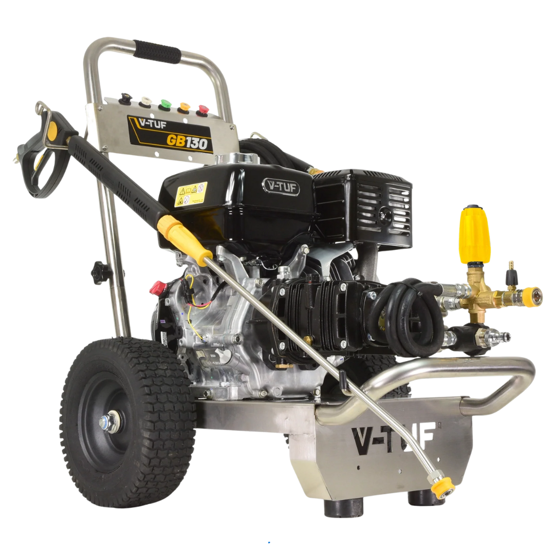 V-TUF GB130 industrial petrol pressure washer with 250 bar / 3630 PSI output and Honda GX390 engine