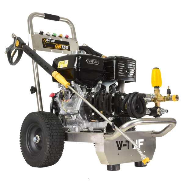 V-TUF GB130 industrial petrol pressure washer with 250 bar / 3630 PSI output and Honda GX390 engine