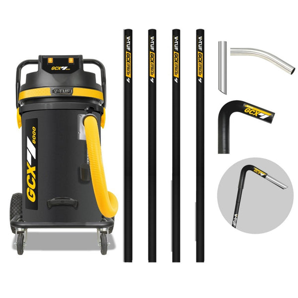 V-TUF GCX8000 Gutter Vacuum Cleaner with 80L tank, 3500W motor, and 40FT carbon fibre poles for industrial gutter cleaning