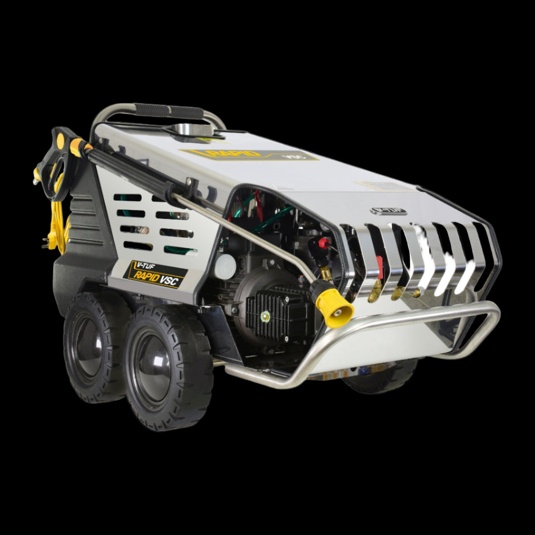 V-TUF Rapid VSC industrial hot pressure washer with 100 bar pressure and robust stainless steel frame