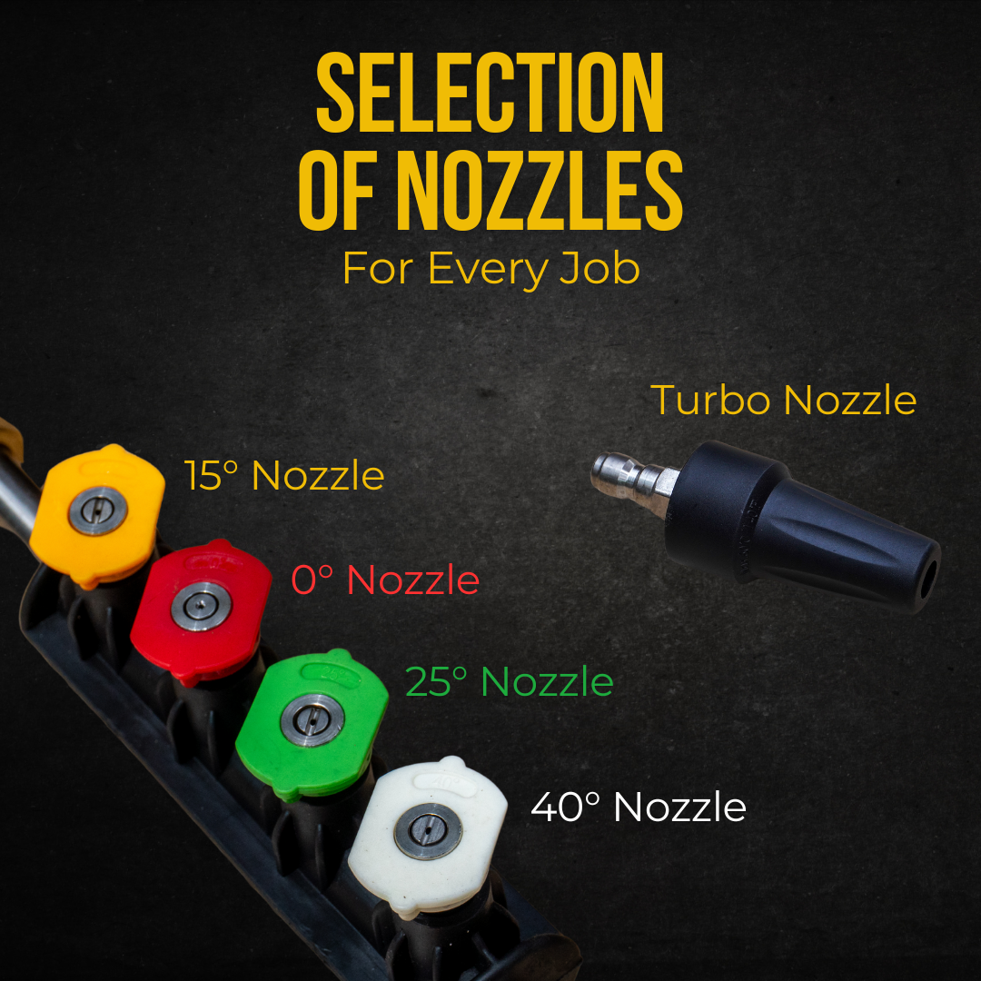 Selection of colour-coded nozzles for V-TUF V1 pressure washer – multiple spray angles for different cleaning tasks