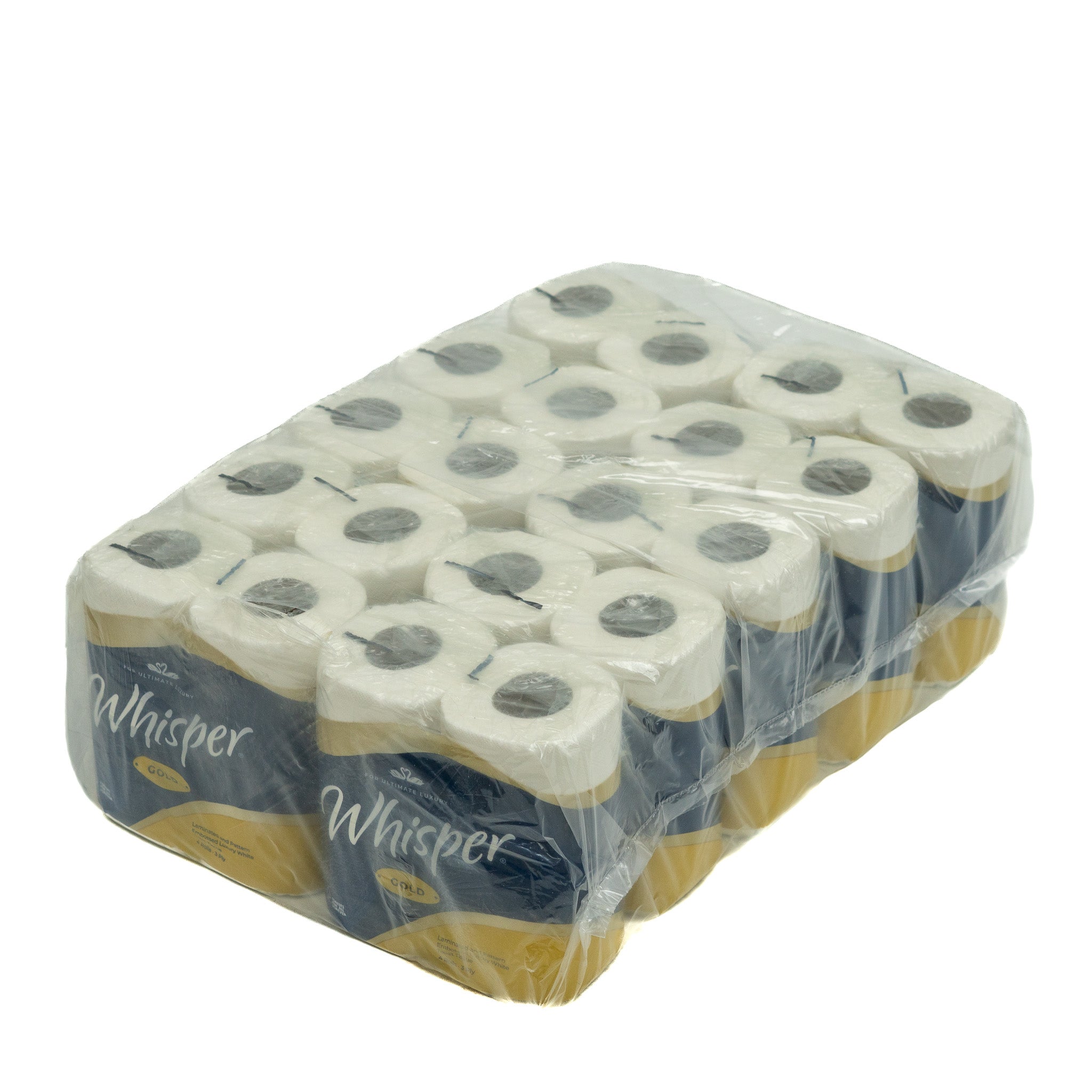 Wrapped multipack of Whisper 3 ply luxury toilet rolls for household and commercial use