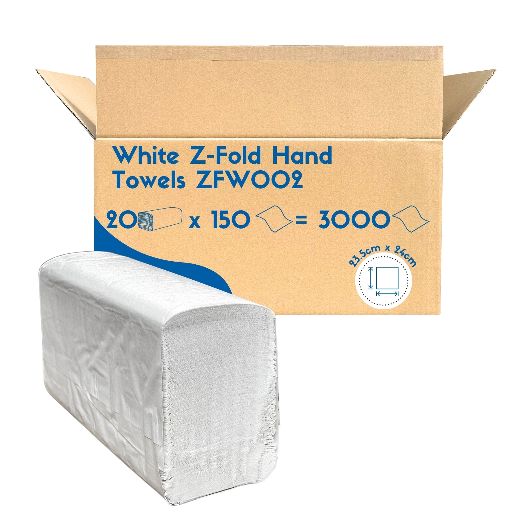 Z-fold white paper hand towels 2 ply bulk case with 3000 sheets for commercial washrooms