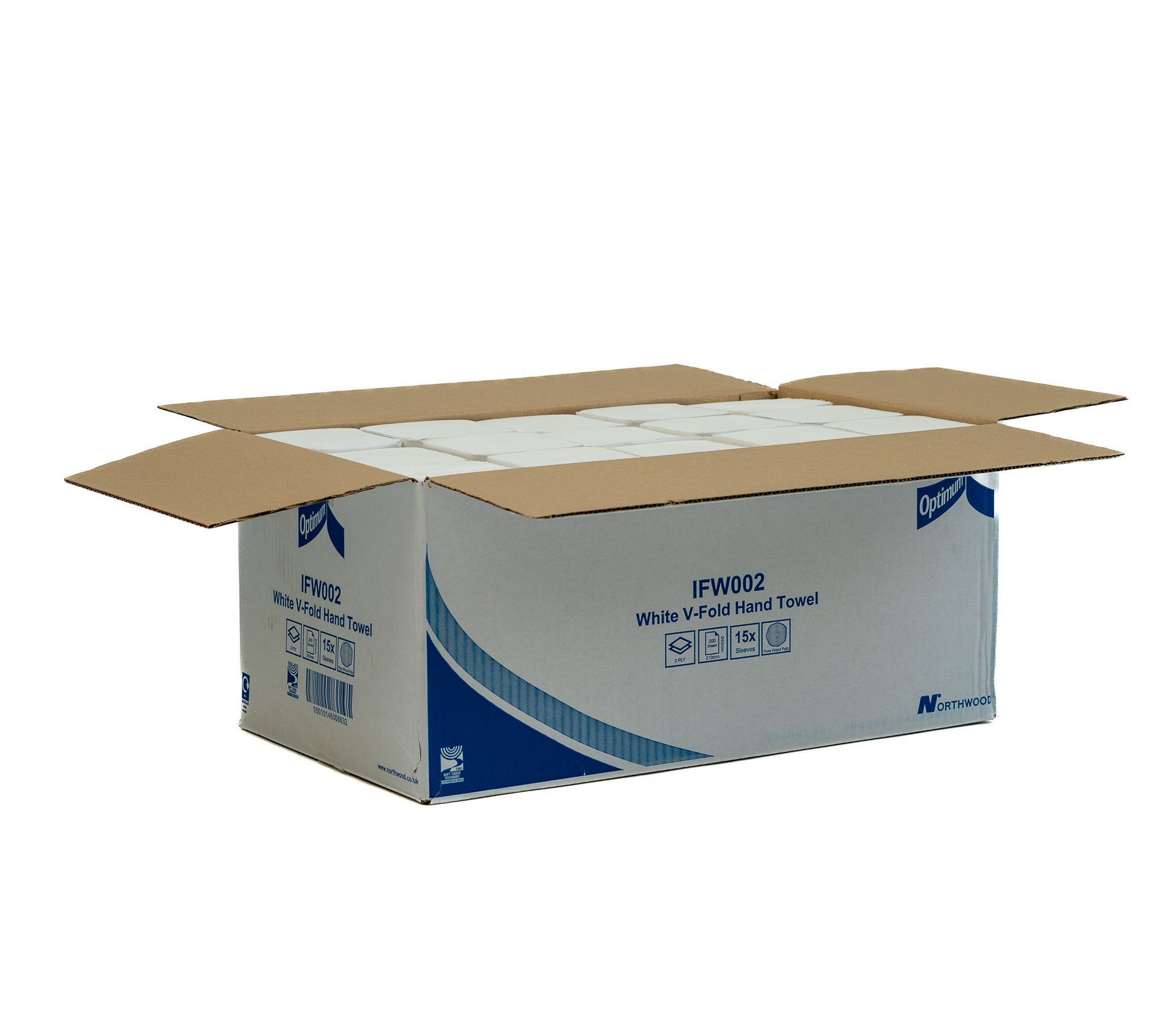 Flat open shipping carton for white interfold paper hand towels