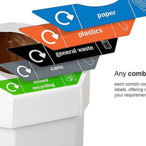 Office Recycling Bins 5 Pack Combin Waste System - 25 Stickers 60L