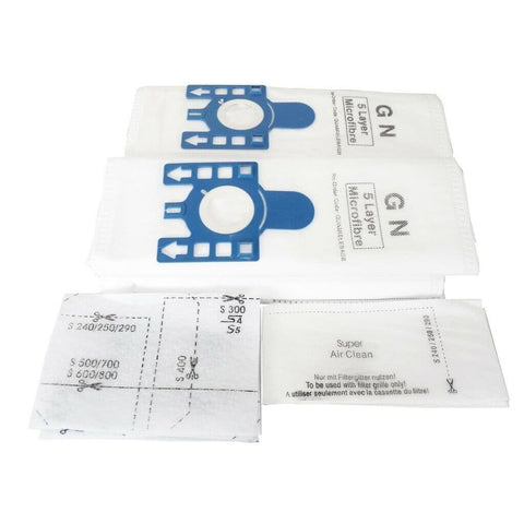 (4 Pack) Miele Hoover Bags GN Type + Filters For Complete C3 C2 Poweline Silence EColine Blue