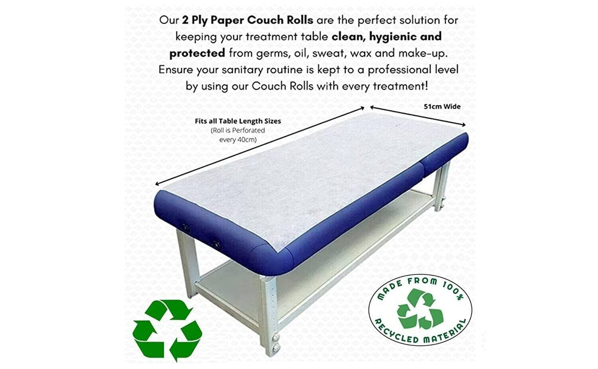 White Couch Rolls 2PLY 20" x 40M GP Salon Beauty Massage Hygiene roll Clinic Recycled (1 Roll)