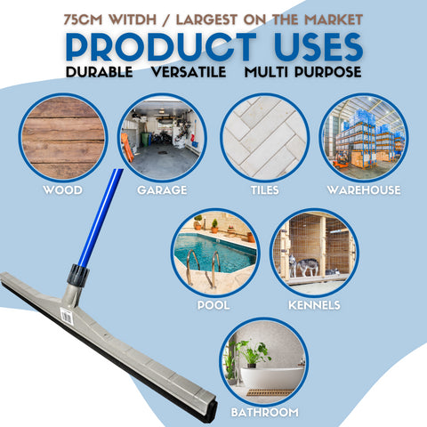 Floor Squeegee Complete 75CM Inc Stainless Steel Handle Blue