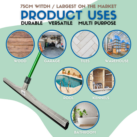 Floor Squeegee Complete 75CM Inc Stainless Steel Handle Green