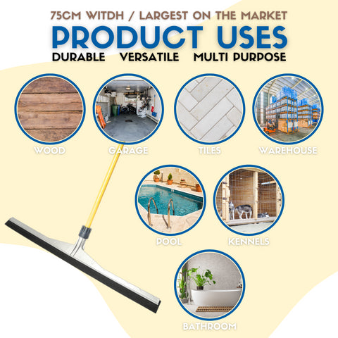 Floor Squeegee Complete 75CM Inc Stainless Steel Handle Yellow