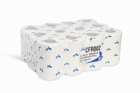 White Mini Centre Feed, 2ply, 60m x 195mm 2ply 12 Pack - CFR002