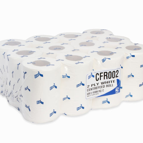 White Mini Centre Feed, 2ply, 60m x 195mm 2ply 12 Pack - CFR002