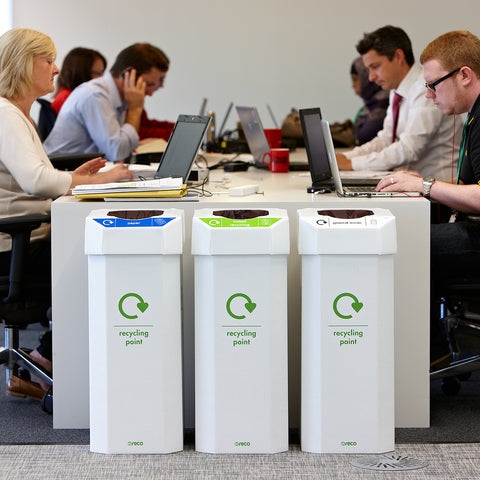 Office Recycling Bins 5 Pack Combin Waste System - 25 Stickers 60L