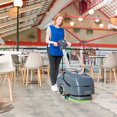 Demonstration of the Numatic TTB1840NX Compact Battery Powered Scrubber Dryer in use