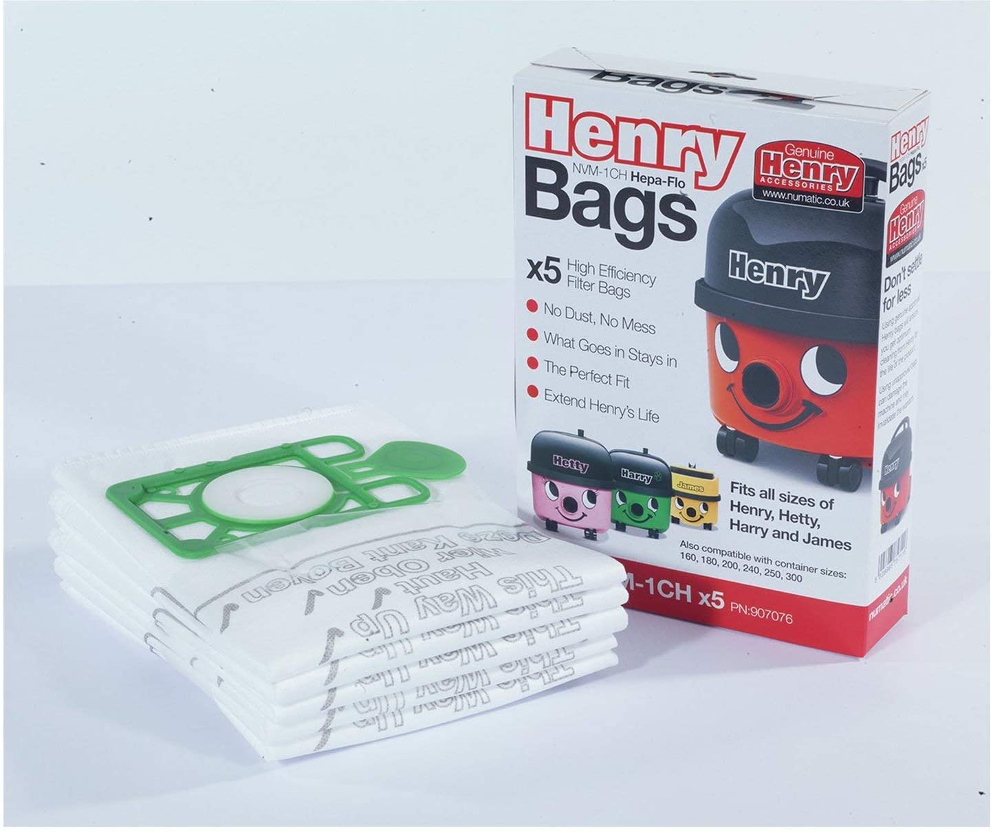 Numatic Genuine 5 Pack of NVM-1CH Henry Vacuum Cleaners Bags 907167 / 907076