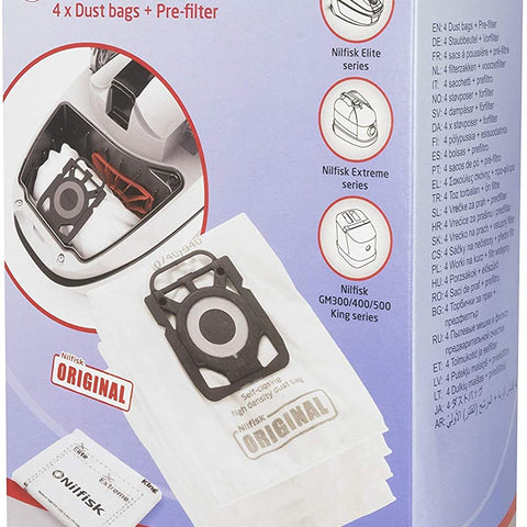 Nilfisk Genuine Dust Bags 4 Pack + Pre Filter 107407940 - Nilfisk
