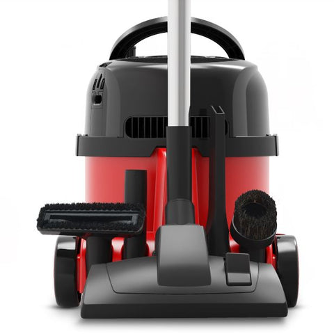 Rear view of the NRV240 vacuum cleaner with the floor tools attached