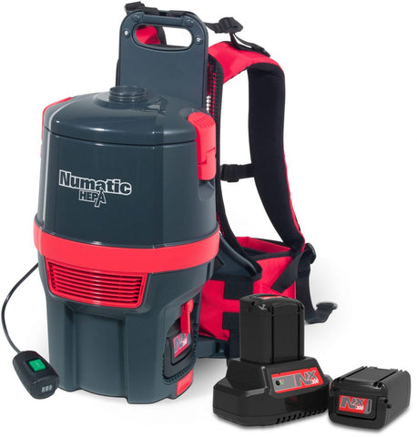 Front view of the Numatic RSB150NXH HEPA Cordless Back Pack Battery Vacuum Cleaner
