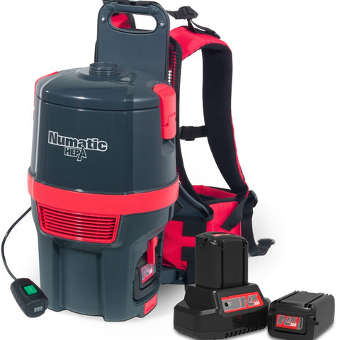 Front view of the Numatic RSB150NXH HEPA Cordless Back Pack Battery Vacuum Cleaner