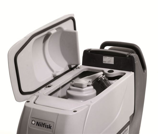 Image 4: Inside view of recovery tank on Nilfisk BA651 Battery Powered Combi Scrubber Dryer