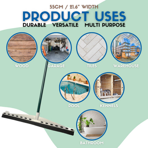 Floor Squeegee Complete 55CM Inc Stainless Steel Handle Green