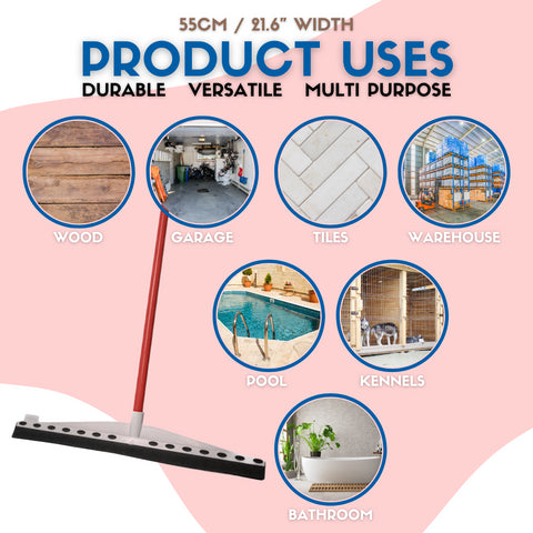 Floor Squeegee Complete 55CM Inc Stainless Steel Handle Red