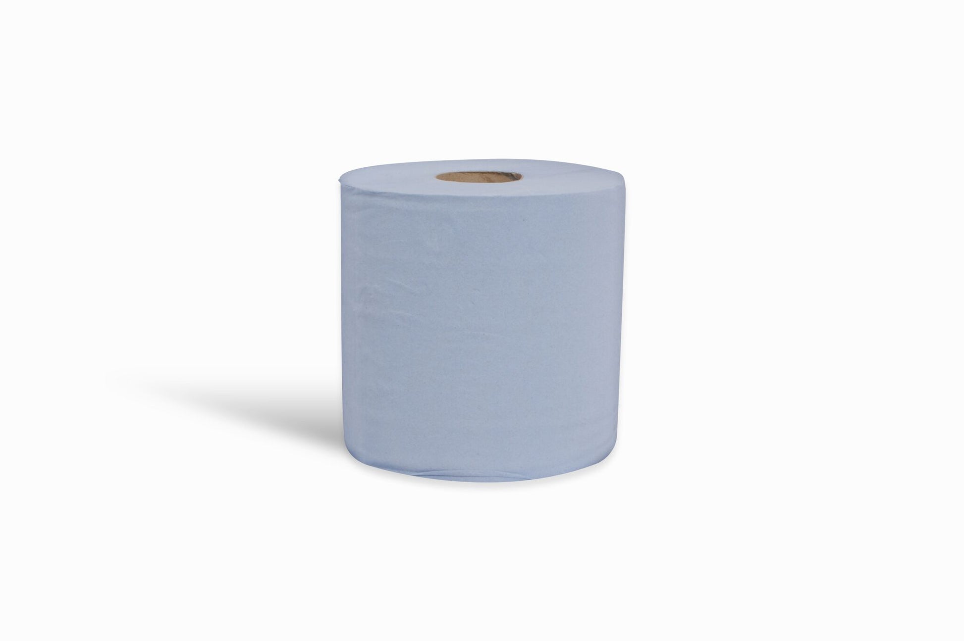 Single 150m 2-ply blue centrefeed roll standing upright