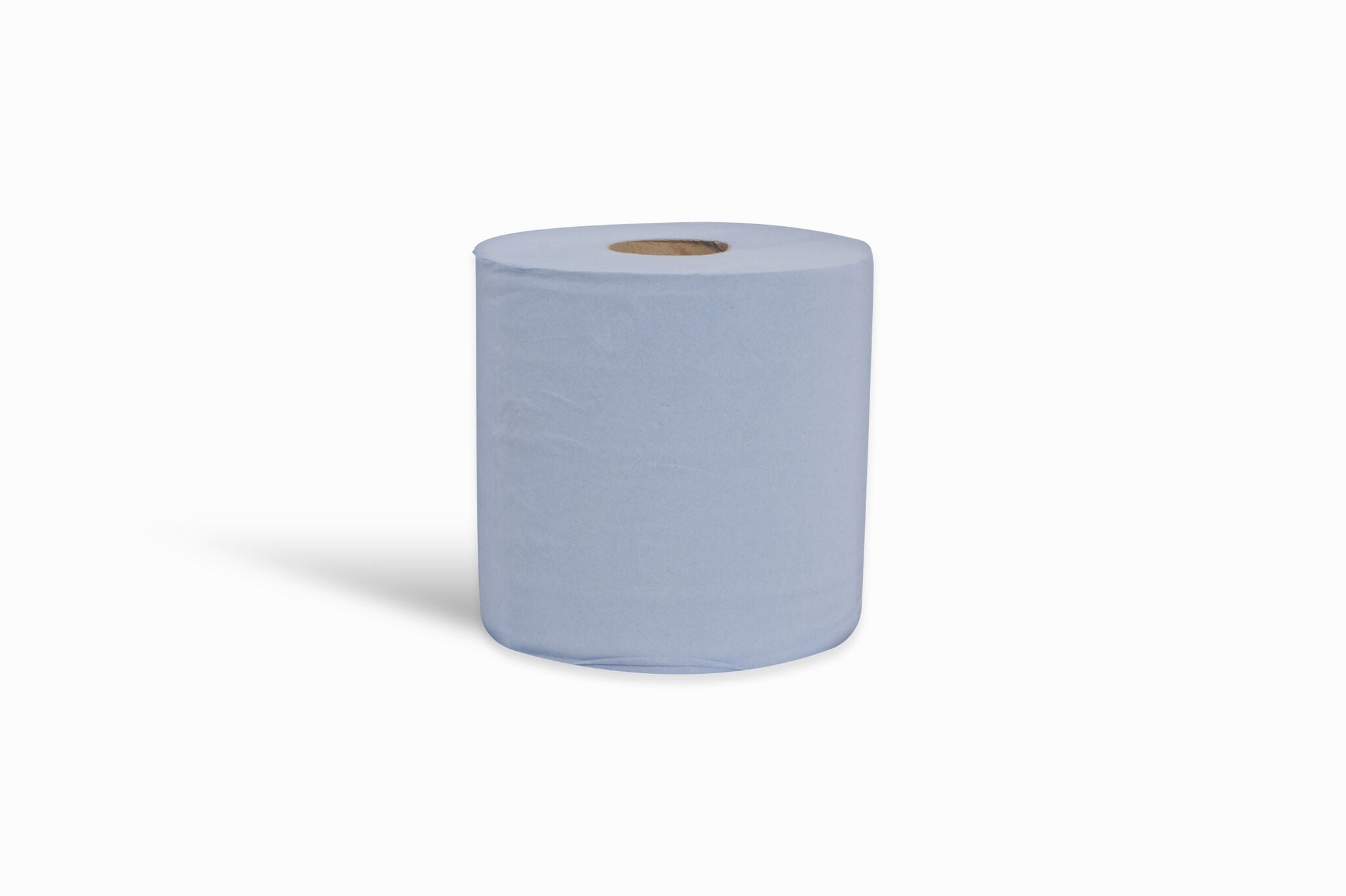 Single 150m 2-ply blue centrefeed roll standing upright
