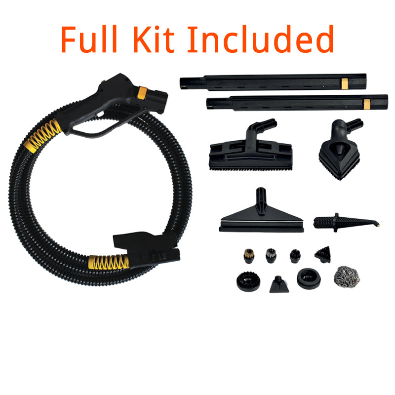 Full accessory kit included with Duplex Jet Steam Professional industrial steam cleaner