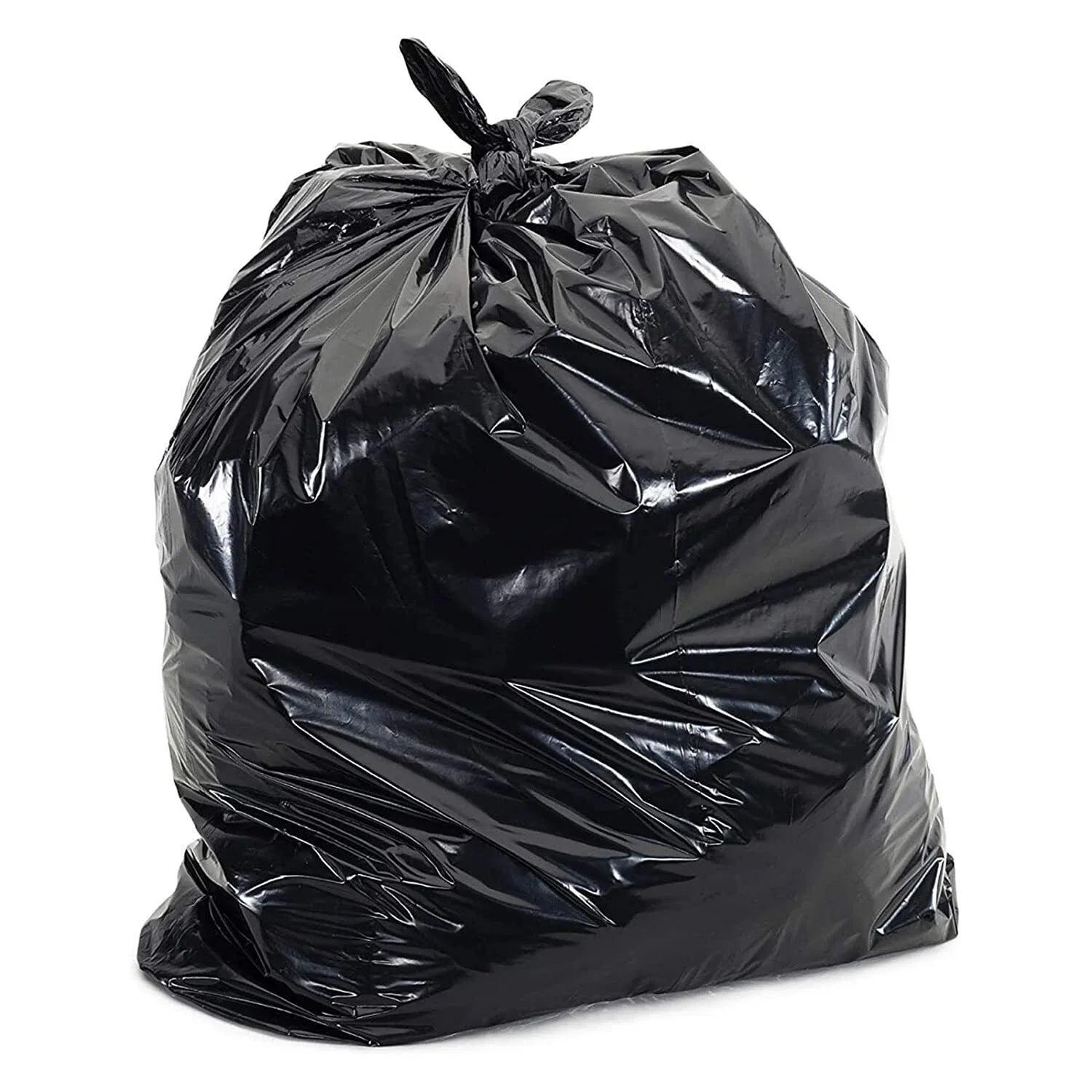 Tied heavy duty black bin bag filled with waste, 280 gauge industrial strength