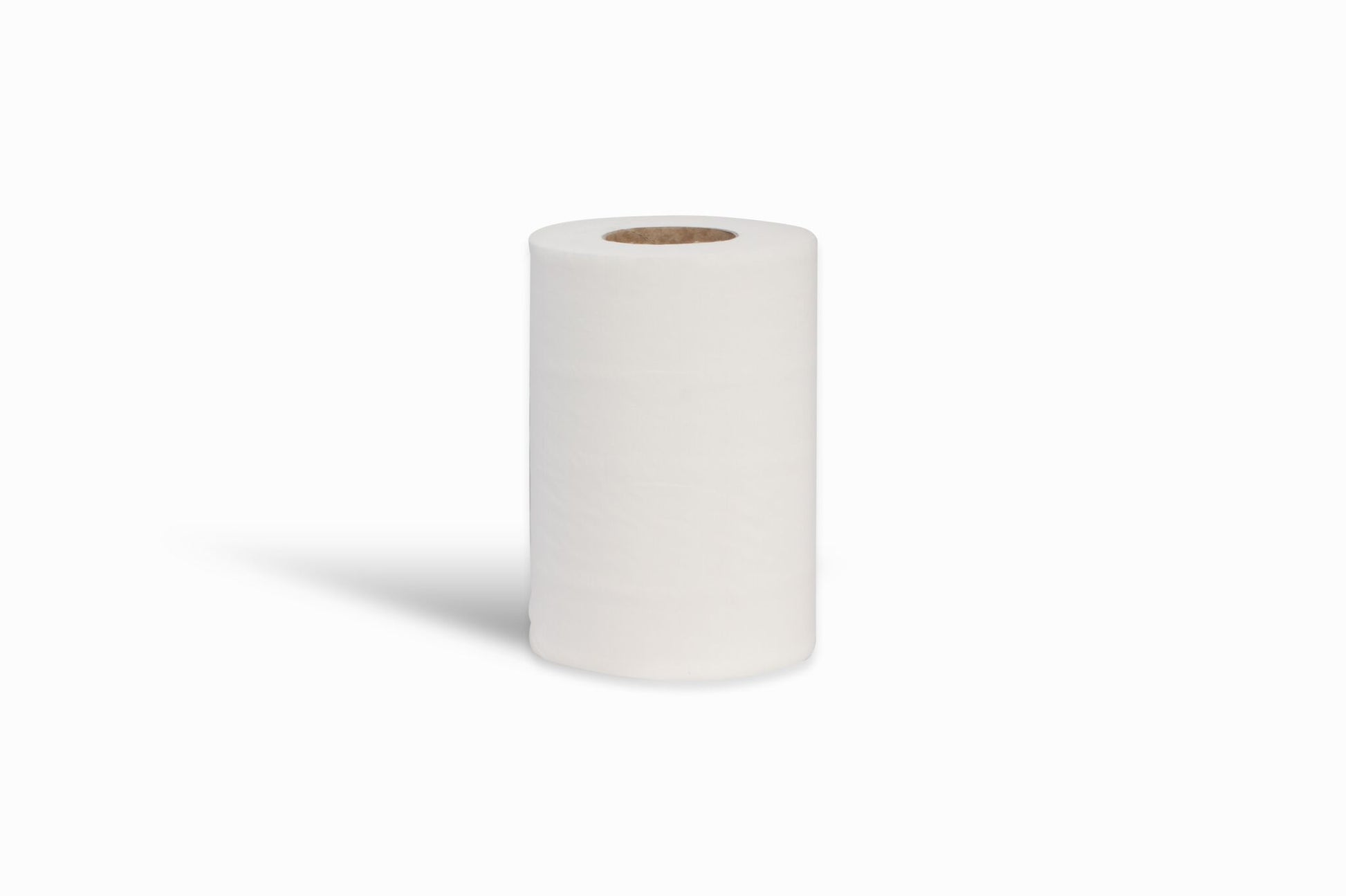 Single mini white 2 ply centre feed paper roll for hand drying and surface wiping