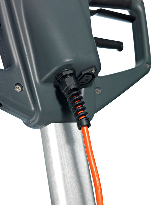 Cable management and strain relief detail on the Nilfisk FM400D floor machine