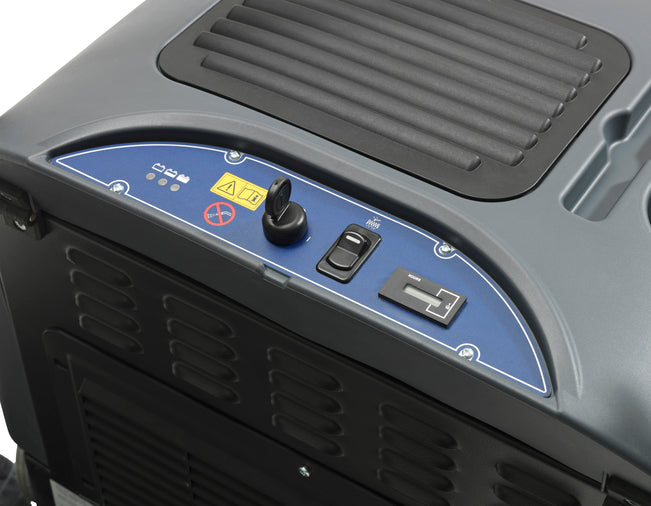 Nilfisk SW900 electric sweeper control panel showing operational buttons and indicators