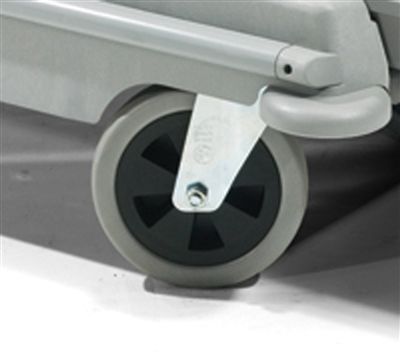Close-up of heavy-duty swivel castor wheel on Numatic NuKeeper Twin NKU32RHF housekeeping trolley