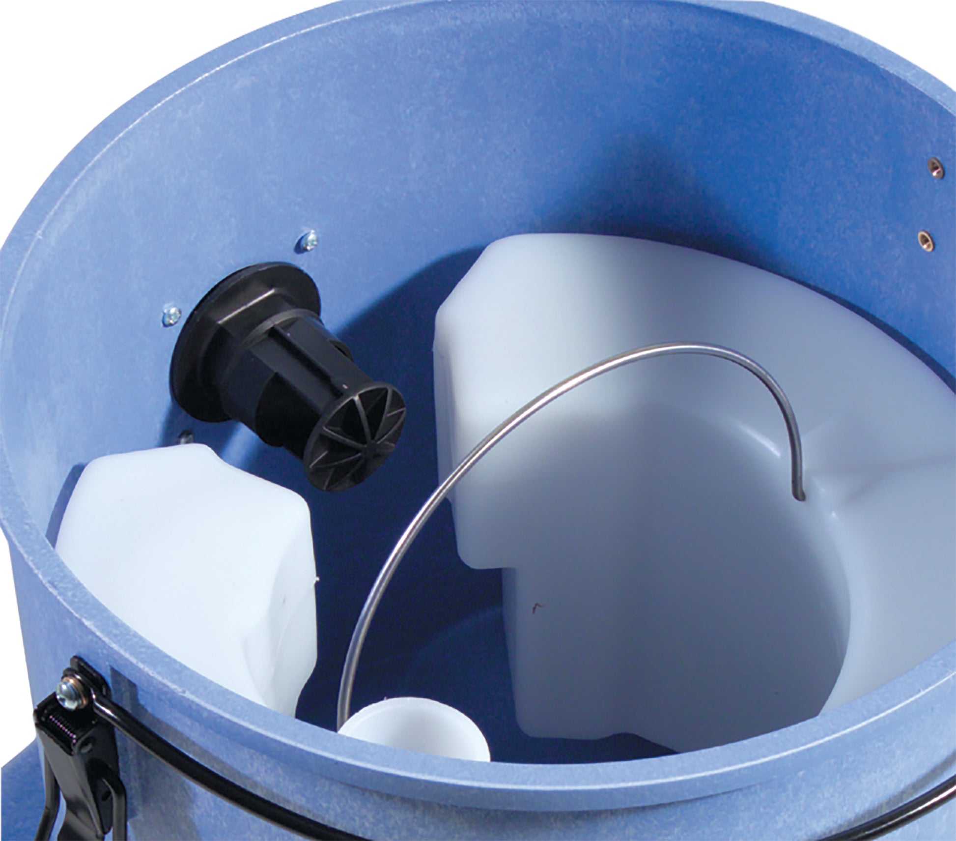 Inside view of the Numatic CTD570 recovery tank showing clean water and waste separation for carpet and upholstery extraction.