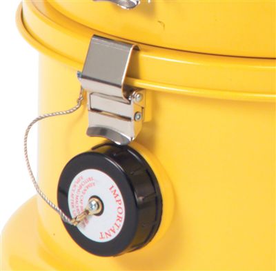 Close-up of locking clamp mechanism on Numatic HZ370 for secure sealing of hazardous dust container