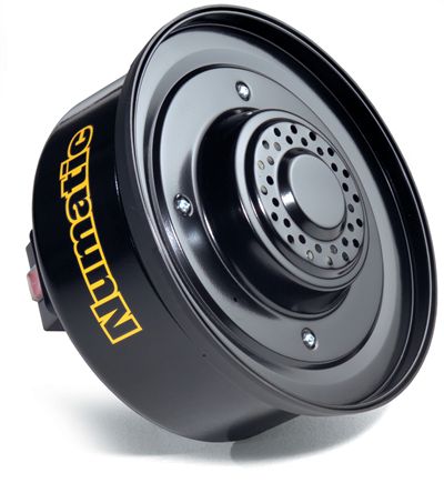 Detailed view of Numatic HZ370 motor head with power switch and H-Class compliance label