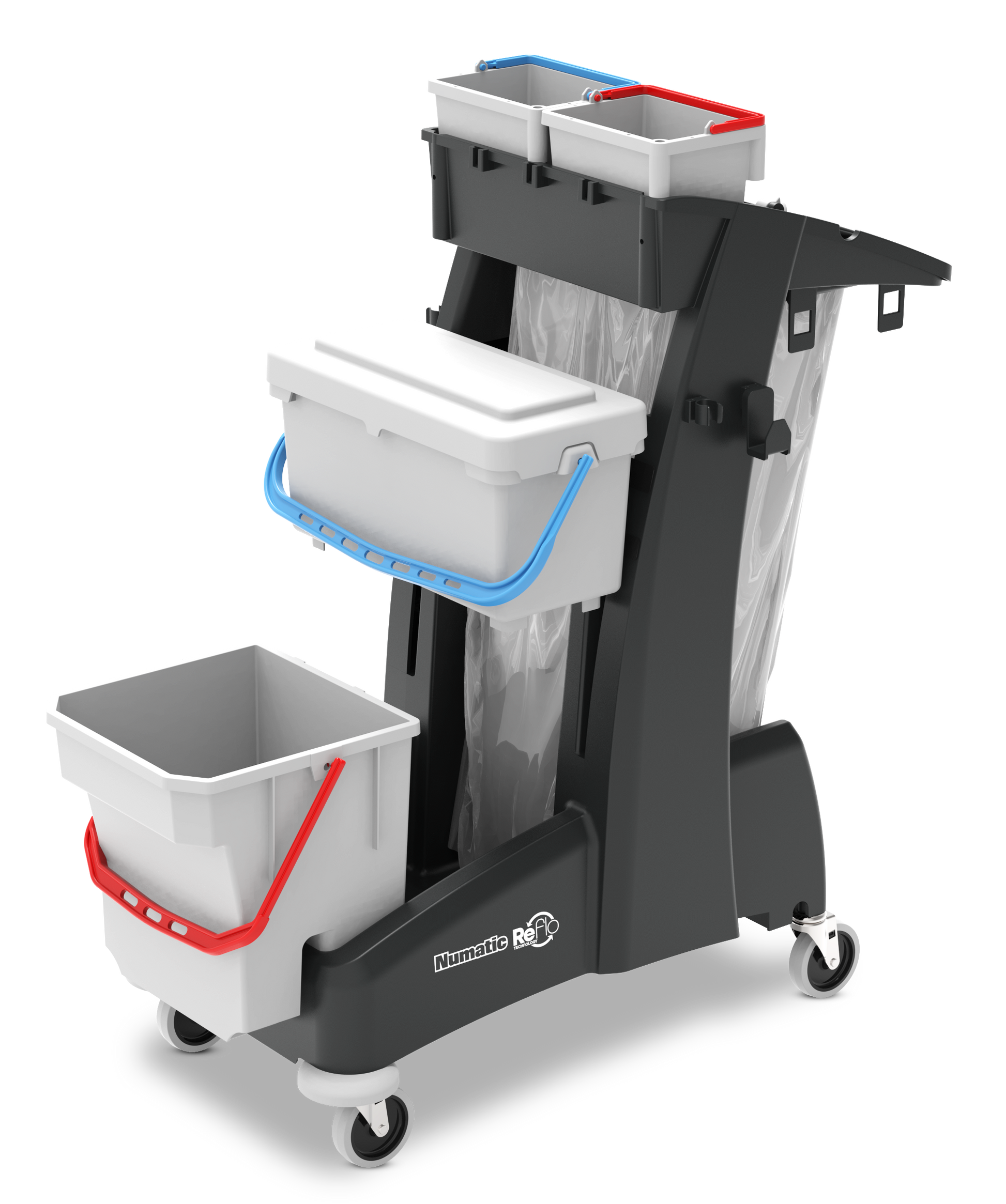 Numatic MM8 Multi-Matic janitorial cleaning trolley with twin mop buckets and storage